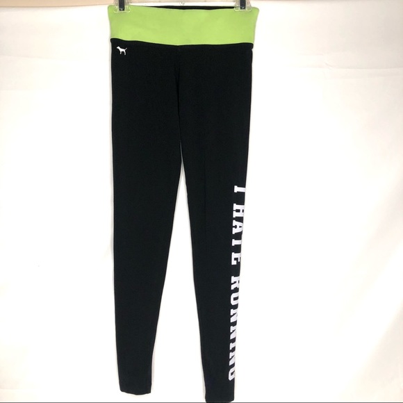 PINK Victoria's Secret Pants - PINK “I Hate Running” Graphics Black Yoga Pants XS